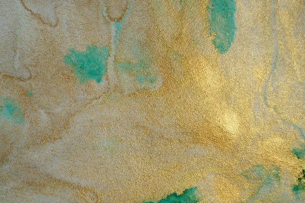 Arte Abstrato Aquarela Fluxo Blot Pintura Cor Verde Ouro Fundo — Fotografia de Stock