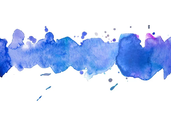 水彩画蓝色条纹笔划明信片背景 用于白色纹理纸的设计 手绘带有抽象边缘的 飞溅的水花 — 图库照片
