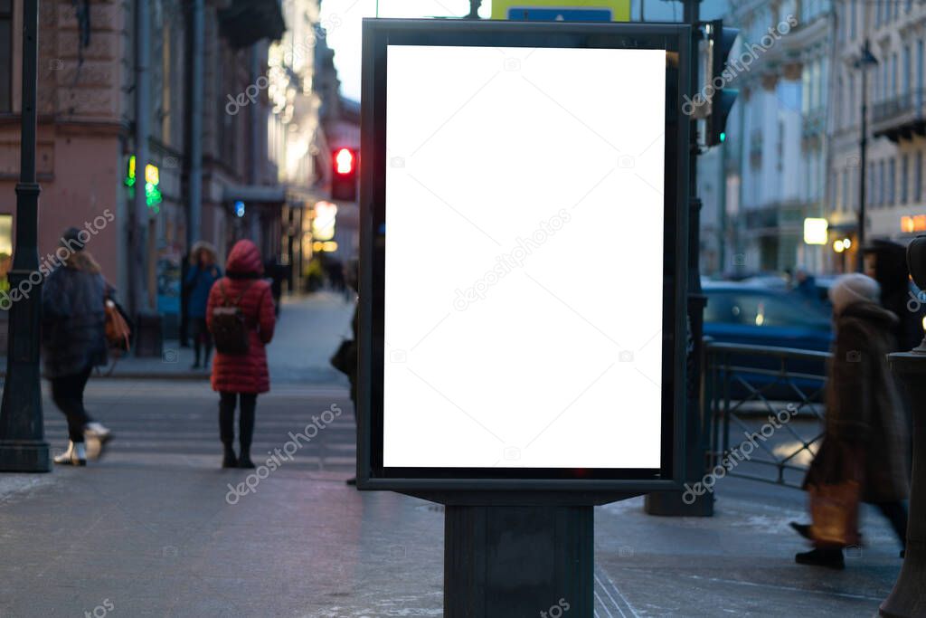 Blank Banner light box Mockup Media Advertising. In the city on the street with people