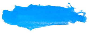 Suluboya mavi boya. beyaz arka planda izole edilmiş boya dokusu üzerinde kağıt üzerinde. Serbest fırça darbesi