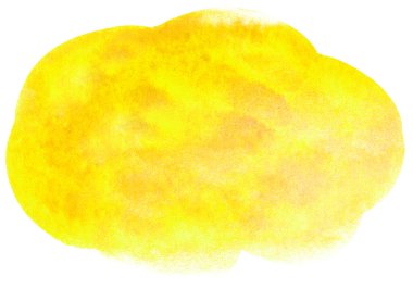 Beyaz arka planda suluboya lekesi. Tasarım için element. sarı
