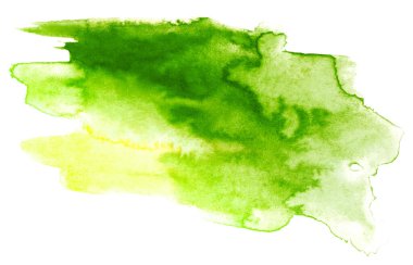 Suluboya yeşil leke boyası. beyaz arkaplanda izole edilmiş boya dokusu dokulu kağıtta.