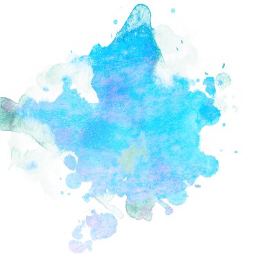 Mavi suluboya lekesi küçük yuvarlak boya beyaz arka planda büyük bir lekenin yanına düşer.