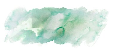 Fırça eliyle boyanmış yeşil suluboya leke. beyaz üzerine