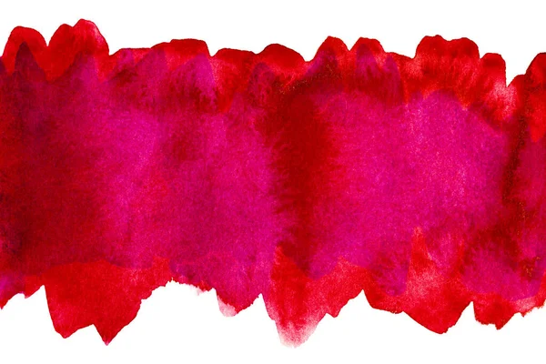 Akvarell Bred Röd Scharlakansröd Remsa Ett Ark Vitt Akvarellpapper Vit — Stockfoto