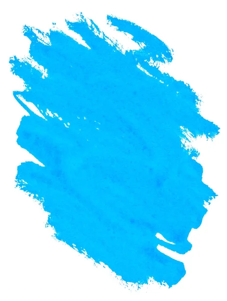 水彩青汚れ塗料 水はけの良い紙に白い背景の孤立した質感の塗料を塗ります 筆の槍で描かれた縁は — ストック写真