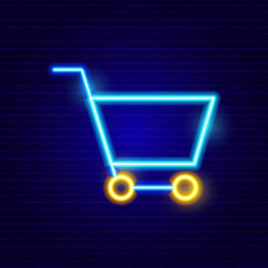 Neon Trolley Araç Simgesi Alışveriş Nesnesi İllüstrasyonu