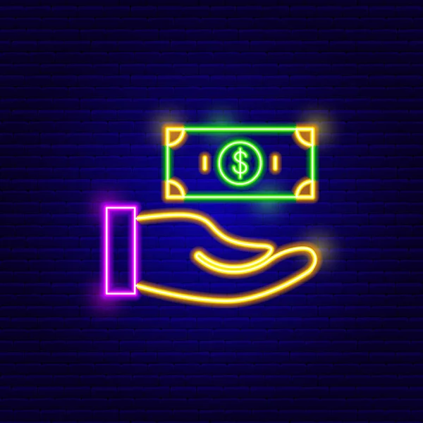 Neon Hand innehav sedel ikonen. Vektor Illustration av finans objekt — Stock vektor