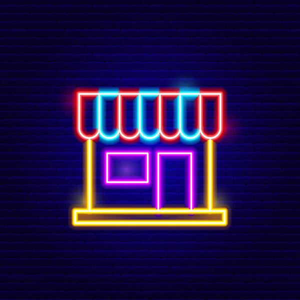 Neon Shopping Store Icon. Vector Illustration of Building Object — Stock Vector