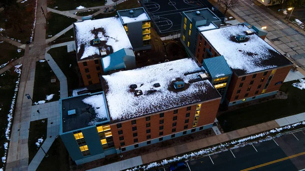 Aerial of Wisconsin College Dorm in the Winter