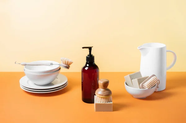 Современная Экологически Чистая Кухня Мыть Посуду Посуду Вид Спереди — стоковое фото