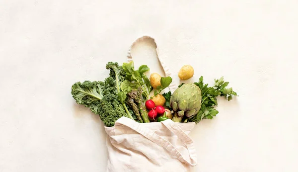 Close View Textile Eco Bag Fresh Seasonal Vegetables Sustainable Nutrition — Stock Photo, Image