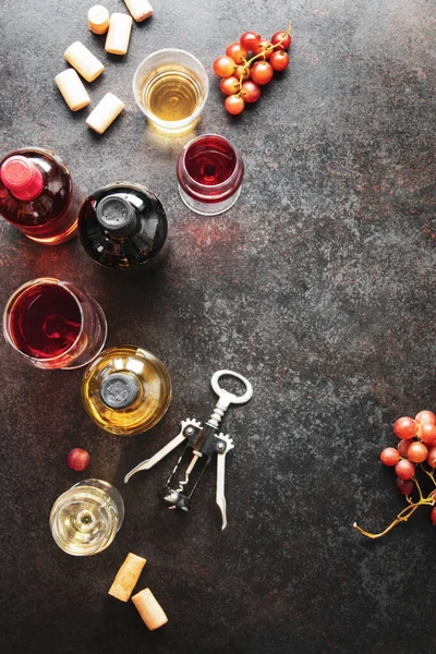 Smakesett Vin Med Forskjellige Typer Vin Oversiktsvindel Kopieringsrom Tekst – stockfoto