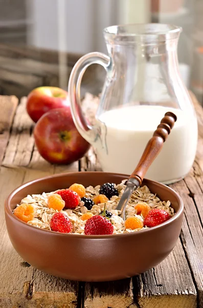 Petit déjeuner avec flocons d'avoine et baies fraîches — Photo