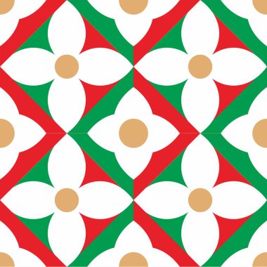 Dikensiz çiçek desenleri. Noel ve yeni yıl tatilleri için kırmızı ve yeşil geometrik elementler dizayn edildi..