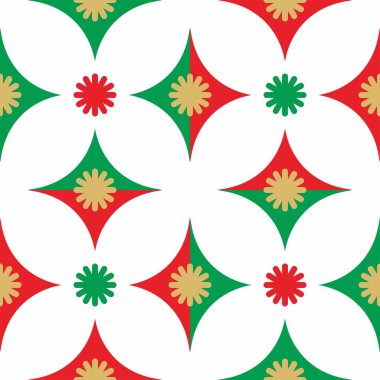 Dikensiz çiçek desenleri. Noel ve yeni yıl tatilleri için kırmızı ve yeşil geometrik elementler dizayn edildi..