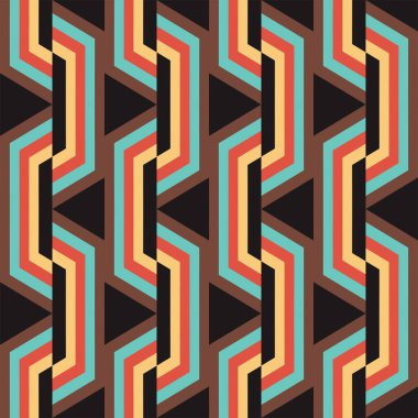 Retro geometrik dikişsiz desen, soyut geometrik desen arkaplanı vintage renklerle, altıgen tarzıyla. 10 saniye.