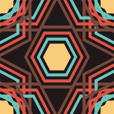 Soyut renkli geometrik dikişsiz desen çizimi. Vektör kusursuz desen. Modern stil dokusu. Altıgen kiremitlerle tekrarlanan geometrik desen. 10 saniye.