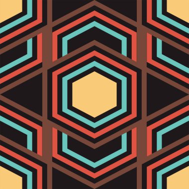 Soyut renkli geometrik dikişsiz desen çizimi. Vektör kusursuz desen. Modern stil dokusu. Altıgen kiremitlerle tekrarlanan geometrik desen. 10 saniye.