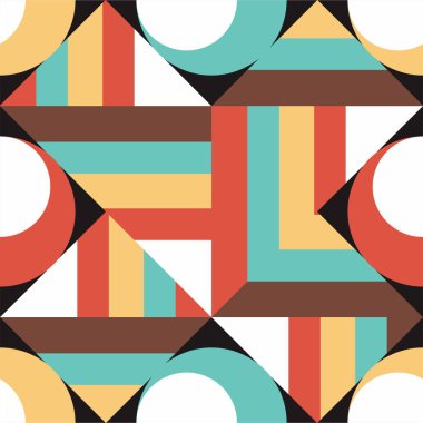 Soyut renkli geometrik, dikdörtgen desenli arka plan. Modern arkaplanda çok az etiket ve çerçeve ile sevimli geometrik dikişsiz desenler var. Soyut vektör dokuları. Baskı, fiş, dekor, paket, pankart için tasarım. 10 saniye.