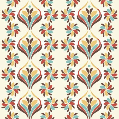 Vektör soyut, kusursuz desen. Etnik çiçek süsü. retro renk çiçek illüstrasyon motifi pürüzsüz tekrarlama motifi moda ve ev mutfak baskı kumaşı