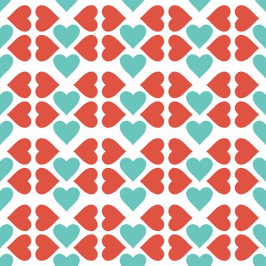Kalpli kusursuz desen, vektör kalp şekilli arka plan vektör çizimi Sevgililer Günü geometrik posterleri şablonları. Basit şekilleri, ikonları, kalpleri ve çiçekleri olan modaya uygun minimalist tasarım. Pankart ve davet için yaratıcı konsept
