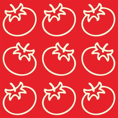 Beyaz arka planda kırmızı domatessiz desen. Domates karalama deseni. Duvar kağıdı. Domates sembolü. İmzala. Geçmişi. eps10