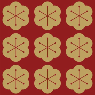 Kusursuz bir arkaplan, noel ağacı geometrik Asya çizgisi kusursuz desenli doğu geleneksel çiçek süslemeleri, dalgalar. Çin Yeni Yıl Dekorasyonu için kırmızı ve altın rengi Japon baskısı. Lüks retro vektör illüstrasyonu.