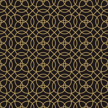 Geometrik şekilleri ve çizgileri olan kusursuz bir arka plan. Geleneksel İslami altın deseni. Arap altın çerçevesi, cami kemeri siyah arka planda izole edilmiş. Müslüman mimari tasarım unsurları, Fas sınırının ya da kapısının silueti. Ramazan Kareem