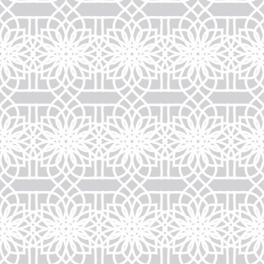 Arap İslami elementlerle kusursuz desen. Özgün İslami tarzda beyaz soyut arkaplan kusursuz geometrik desen. Ramadhan deseni. 10 saniye.