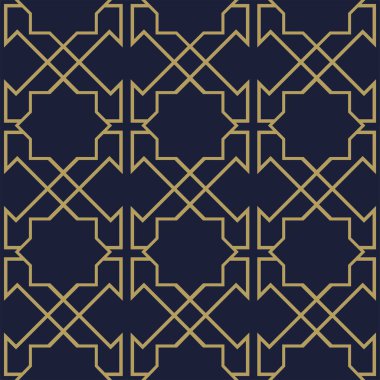 Dekoratif elementlerin kusursuz deseni. Mavi İslami Arkaplan Vektörü - Müslüman Ramazan Kareem, Kurban Bayramı ve Bir Diğer Müslüman Kutlama Günü Mavi Koyu Renk