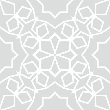 Siyah süslemeli kusursuz İslami geometrik desen. Geometri desenli İslami vektör arka planı. 10 saniye.