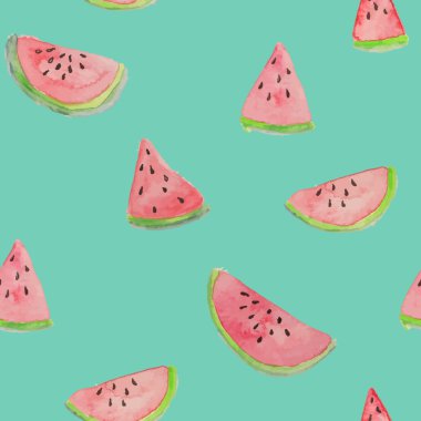 Watermelon vector seamless watercolor pattern, juicy piece, summer composition of red slices of watermelon. handiwork.. For you designs. clipart