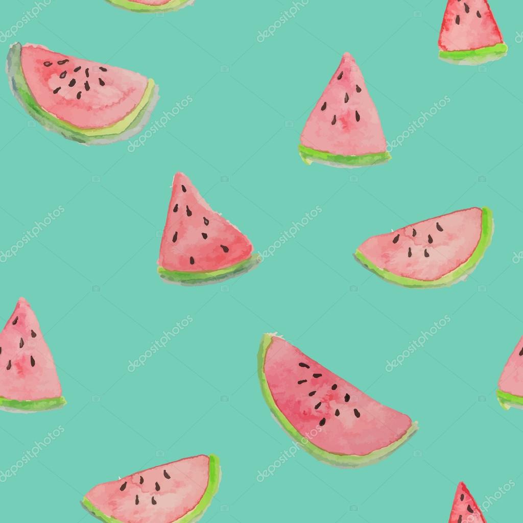 Watermelon vector seamless watercolor pattern, juicy piece, summer ...