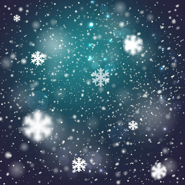 冬天模糊散景背景与发光的雪花。新年贺卡、 海报、 传单等伟大的节日设计 — 图库矢量图片