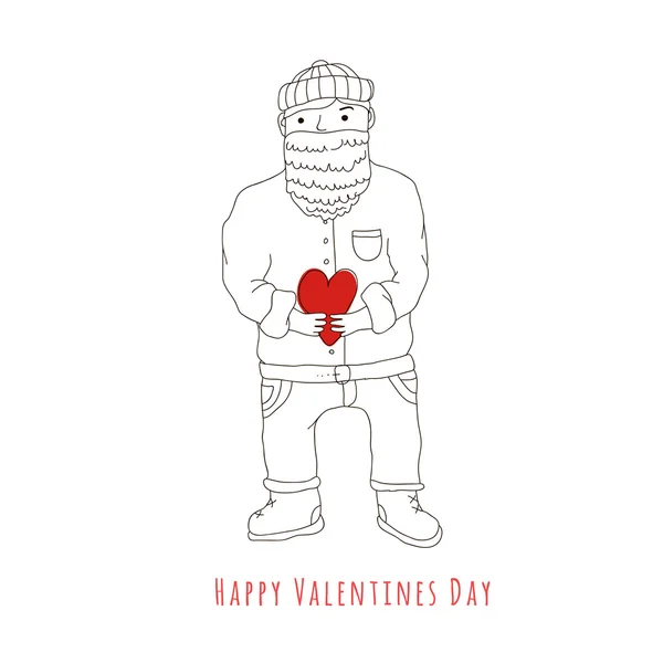 Happy Valentines Day man met baard verliefd — Stockvector