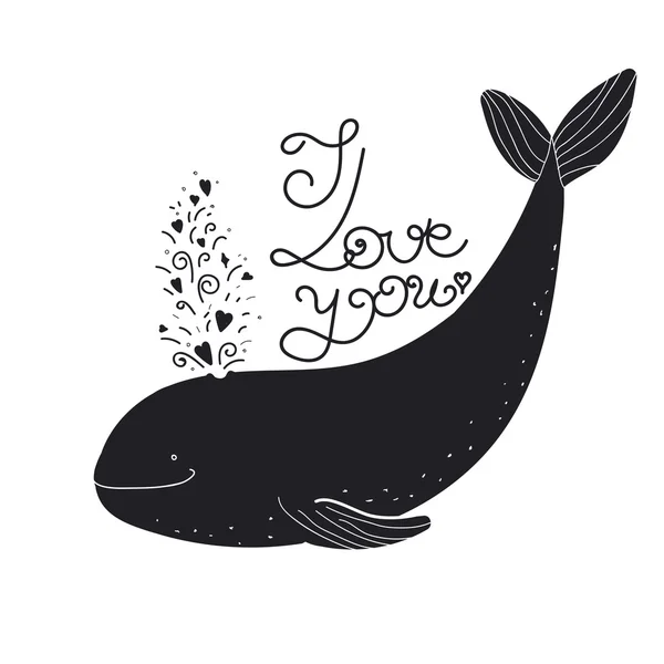 Kocham cię cytat kreskówka wieloryb Wektor Stockowy