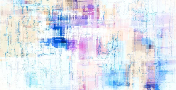 明亮的混合媒体当代绘画 油画在画布和计算机图形上 浅蓝色数码背景图 — 图库照片