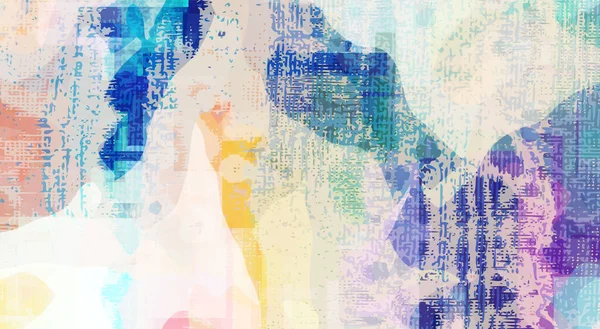 Színes Digitális Alkotás Akvarell Effektekkel Vászon Textúrával Sárga Kék Lila — Stock Fotó