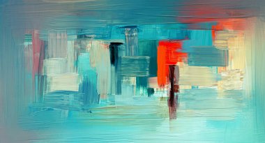 Geniş el boyalı sanat eserleri. Büyük duvar halısı, yatak dekoru, tuval üzerindeki soyut resim için mavi, turuncu renkte boyalar ve kaba fırça darbeleriyle modern sanat