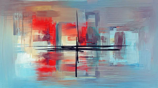 Kleurrijke Abstracte Acrylverf Surrealistisch Landschapskunstwerk Hedendaagse Stijl Moderne Kunst Blauwe — Stockfoto