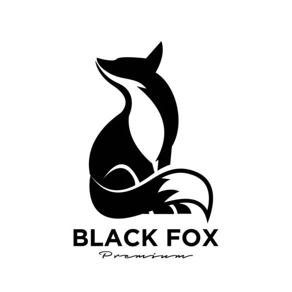 黒狐シルエットのロゴデザイン動物マスコットロゴテンプレートベクトルイラスト — ストックベクタ