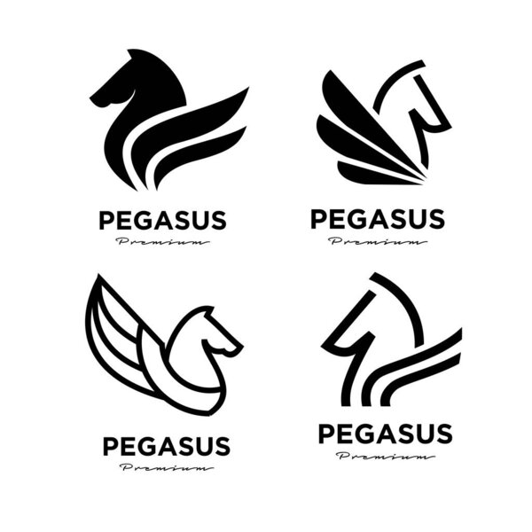 набор коллекций Pegasus Fly Horse, Black Horse, line Design Inspiration Vector logo
