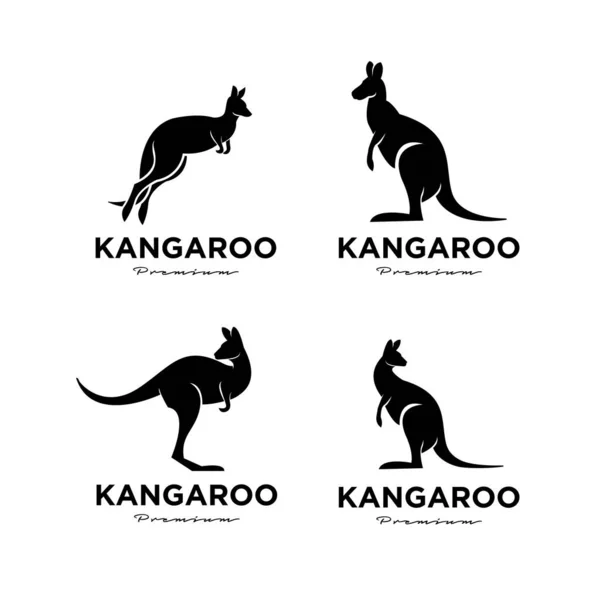 Colección Conjunto Canguro Wallaby Logo Vector Icono Ilustración Premium — Vector de stock