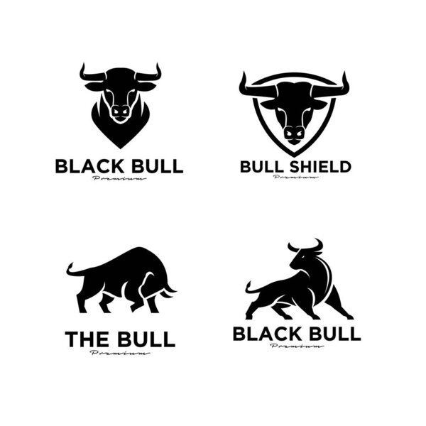 набор коллекции сердитый черный бык вектор логотип иконки дизайн иллюстрации изолировать белый фон
