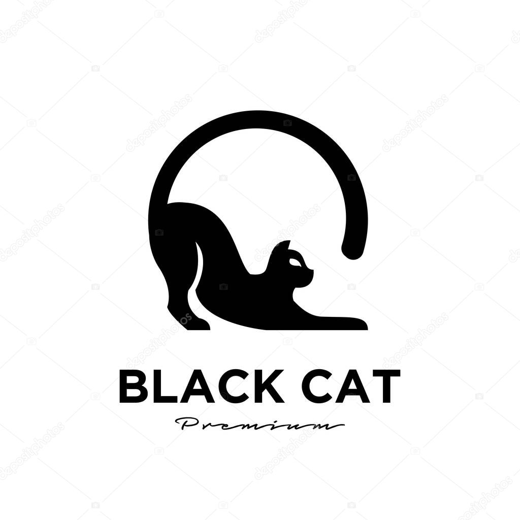 Black cat pets logo vector icon illustration isolated design