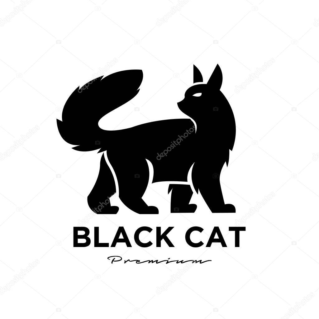 Black cat pets logo vector icon illustration isolated design