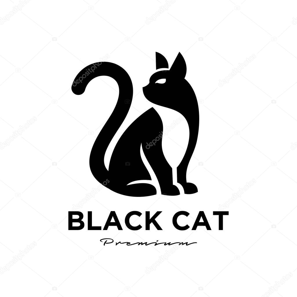 Black cat pets logo vector icon illustration isolated design