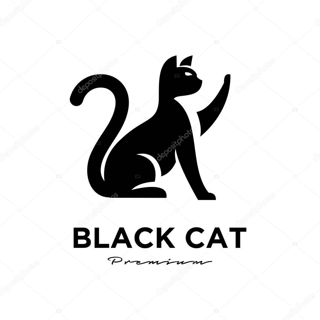 Black cat pets logo vector icon illustration isolated design