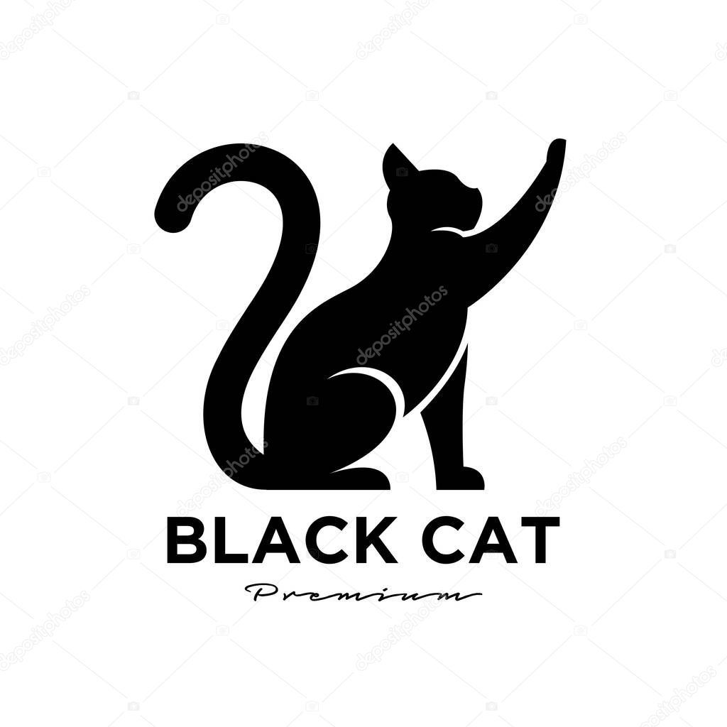 Black cat pets logo vector icon illustration isolated design
